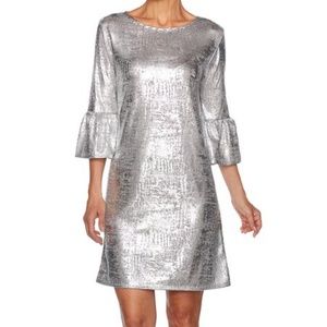 Silver Shimmer Studded Ruffle Cuff Dress